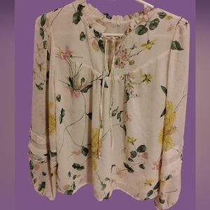 Vintage Floral Lined Scoop-Neck Blouse.